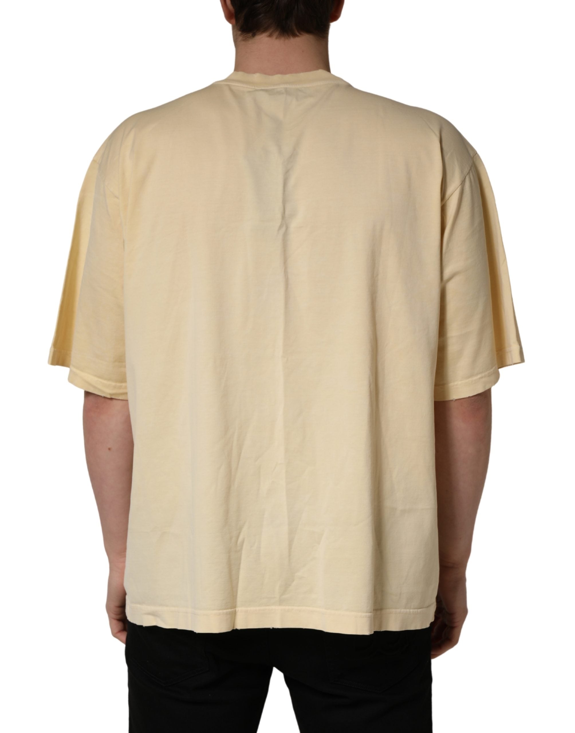 Yellow Logo Print Cotton Crew Neck T-shirt