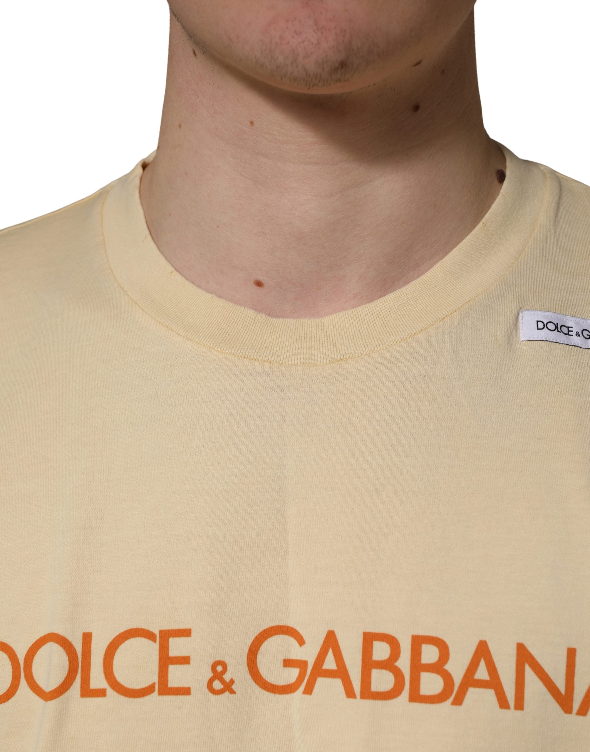 Yellow Logo Print Cotton Crew Neck T-shirt