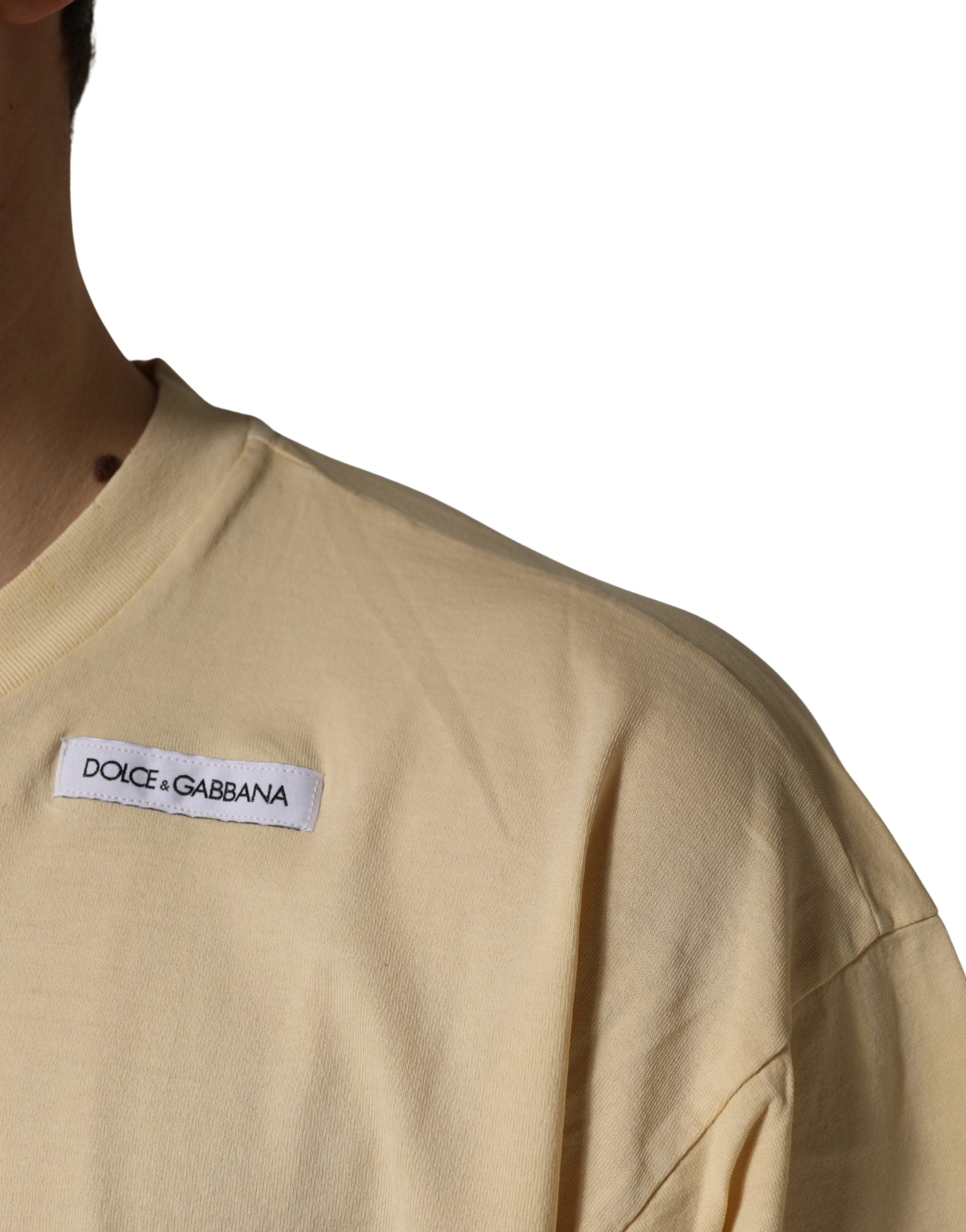 Yellow Logo Print Cotton Crew Neck T-shirt