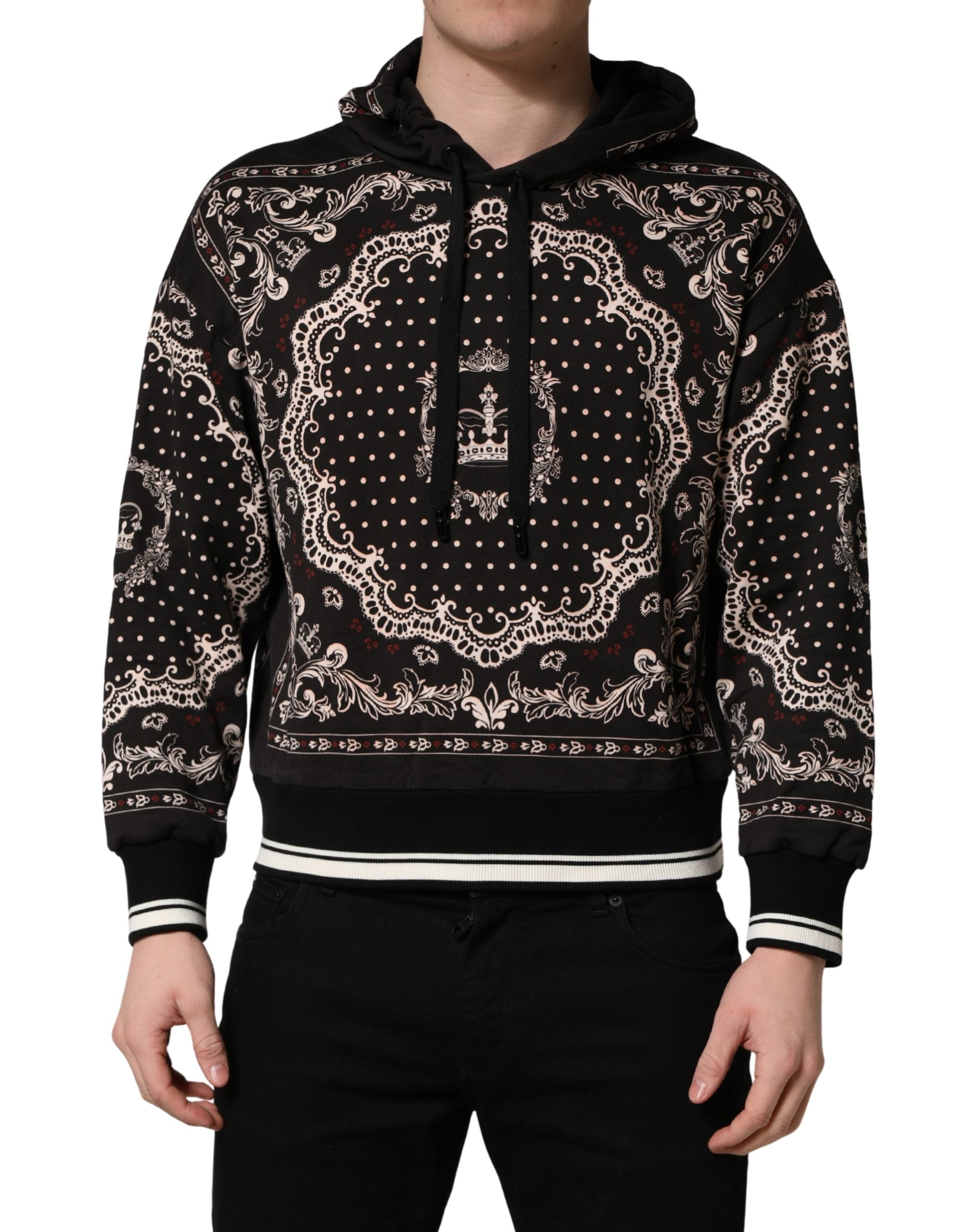 Black Bandana Print Cotton Men Hoodie Sweater