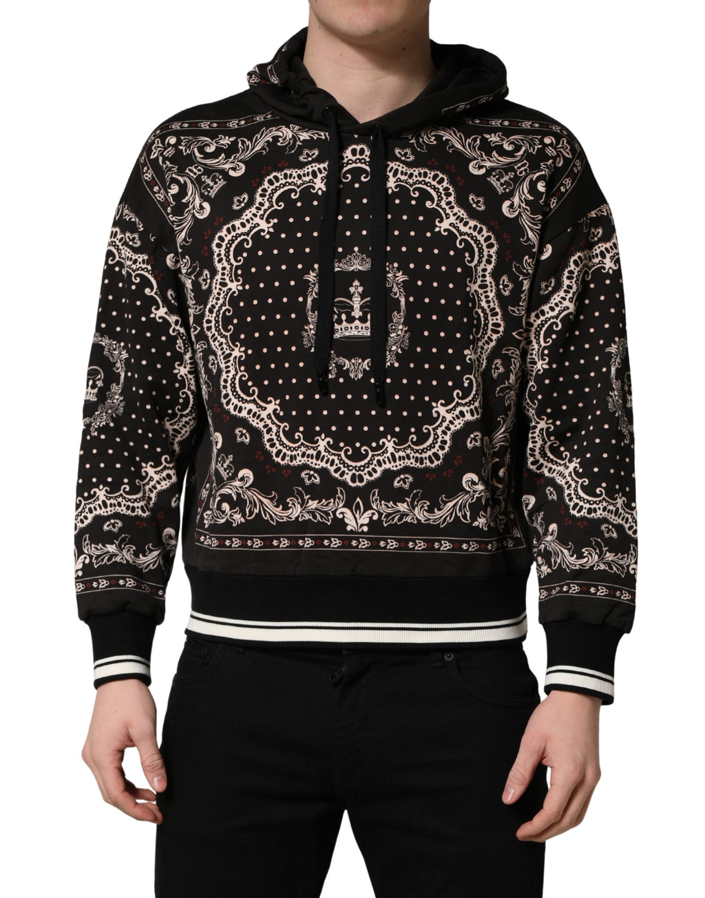 Black Bandana Print Cotton Men Hoodie Sweater