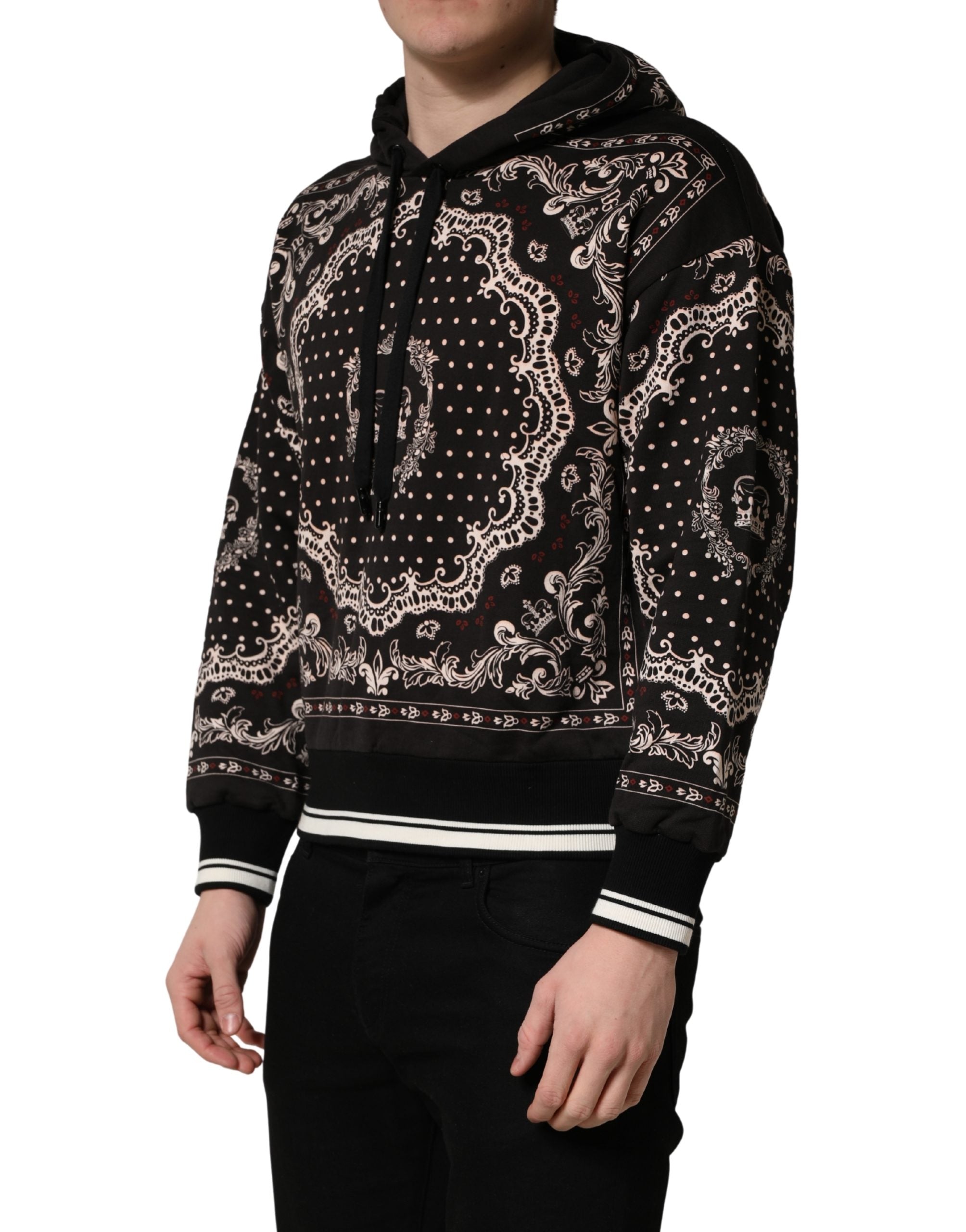 Black Bandana Print Cotton Men Hoodie Sweater