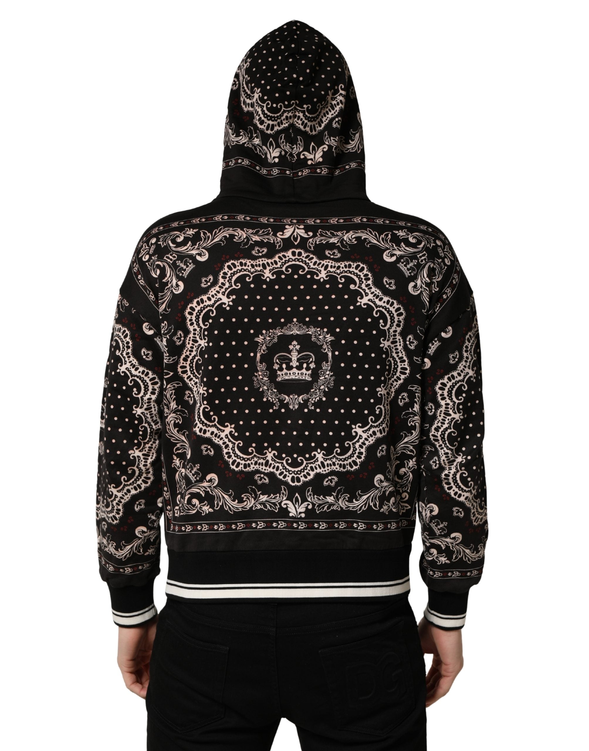 Black Bandana Print Cotton Men Hoodie Sweater