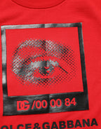 Red Eye Print Crew Neck Pullover Sweater