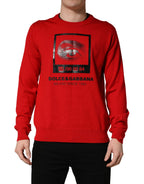 Red Eye Print Crew Neck Pullover Sweater