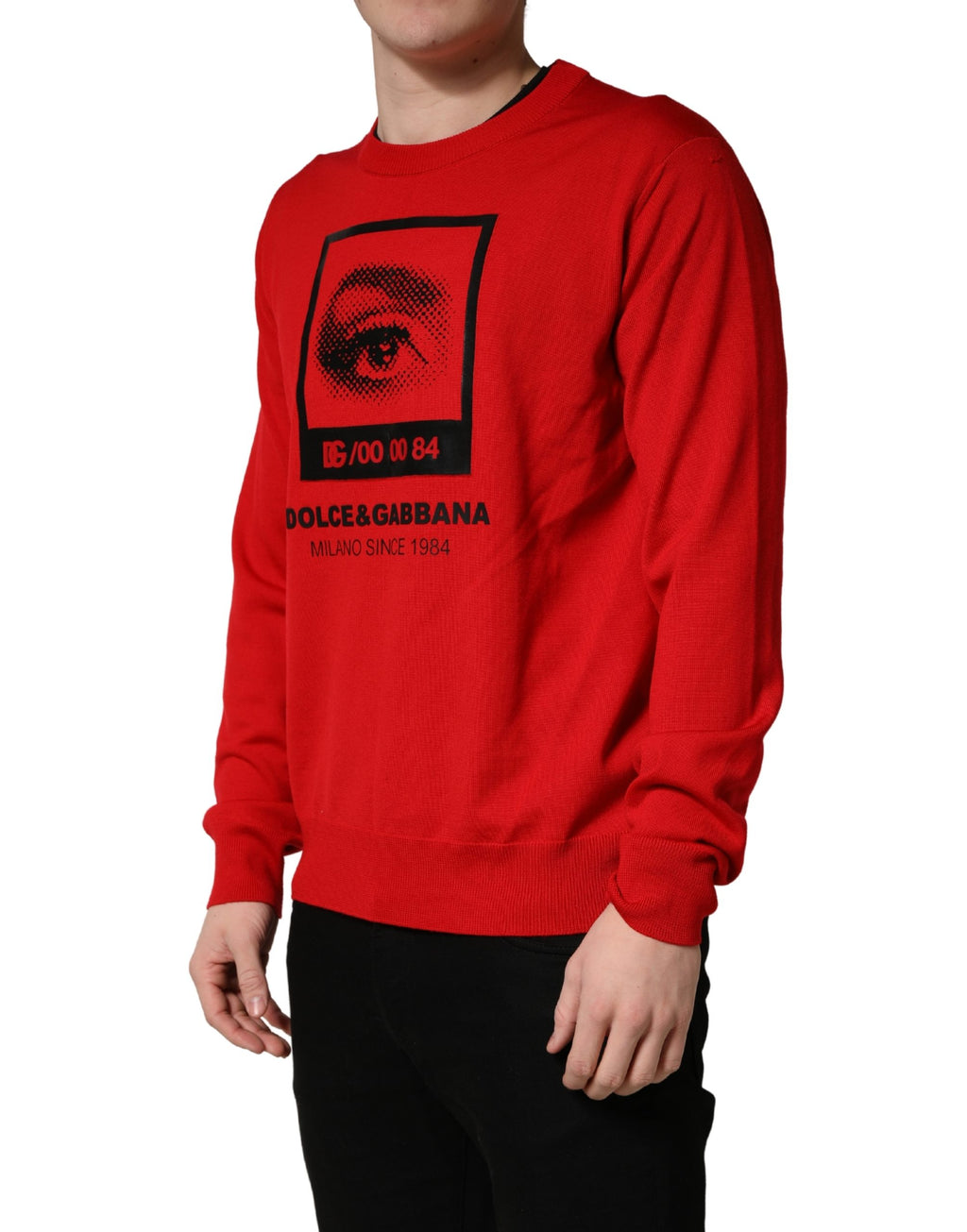 Red Eye Print Crew Neck Pullover Sweater