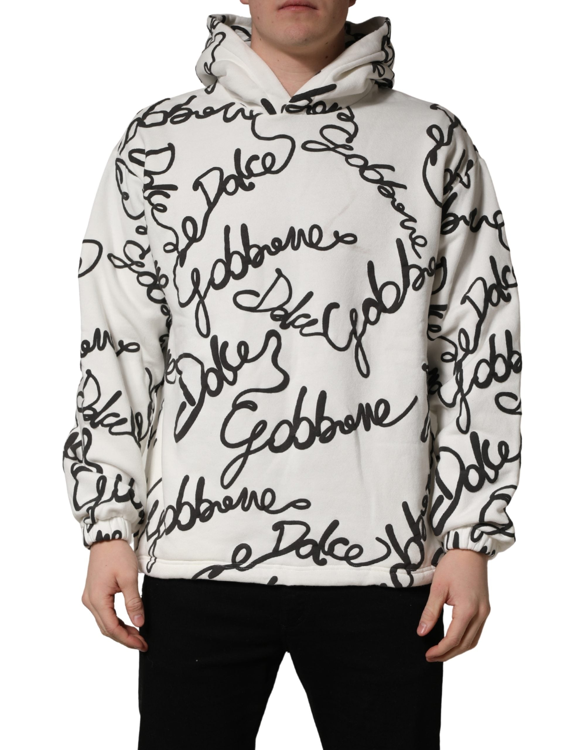 White Script Logo Print Cotton Sweatshirt Sweater