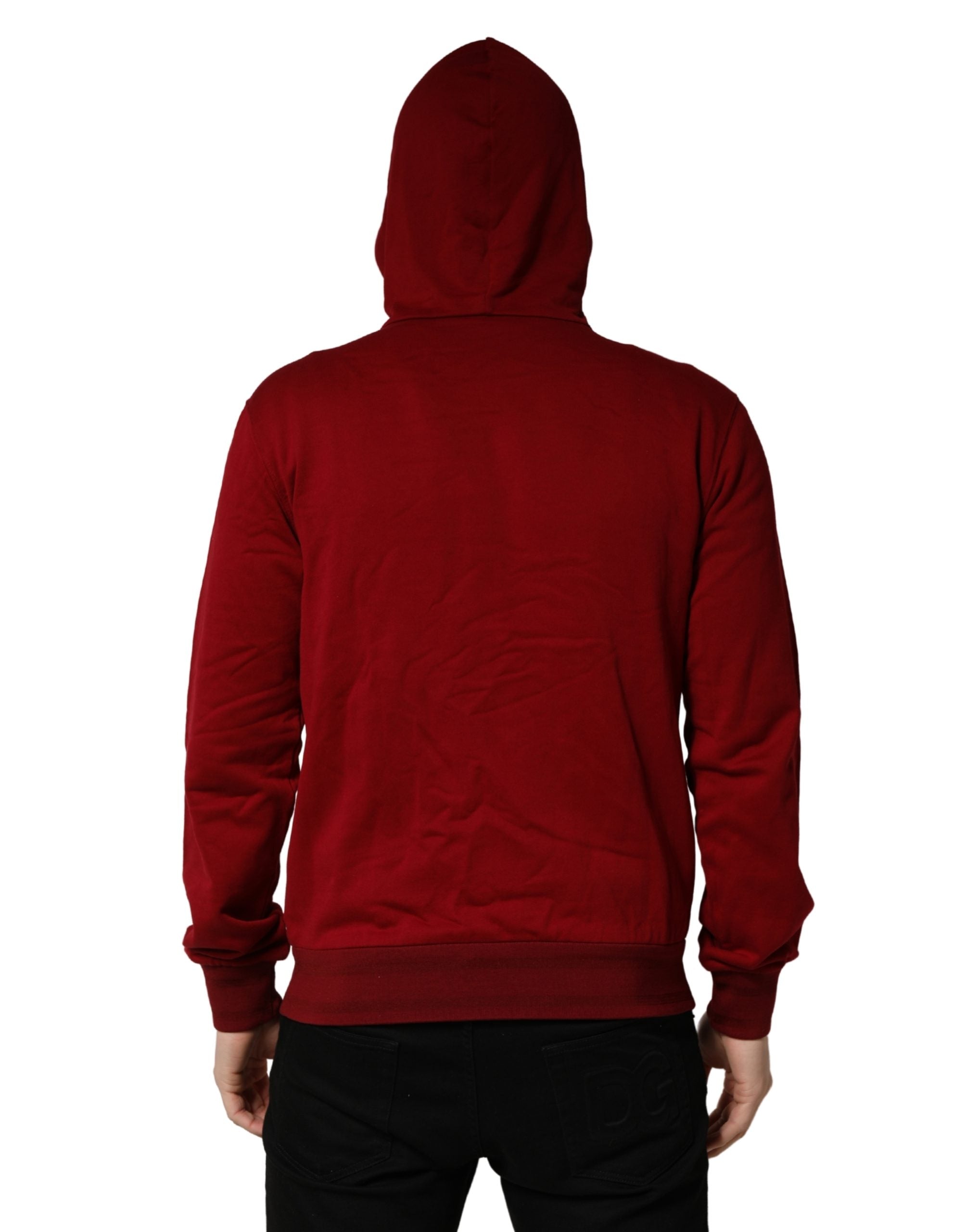 Red Cotton Full Zip Fleece Men Hoodie Sweater