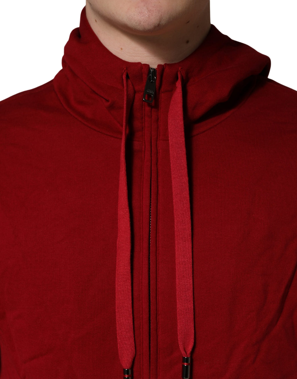 Red Cotton Full Zip Fleece Men Hoodie Sweater