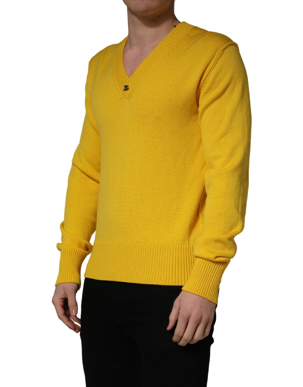 Wool Knitted V-Neck Pullover Yellow