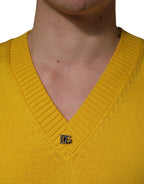 Wool Knitted V-Neck Pullover Yellow