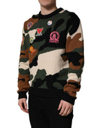 Multicolor Intarsia Knit Camouflage Pullover Sweater