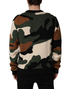 Multicolor Intarsia Knit Camouflage Pullover Sweater