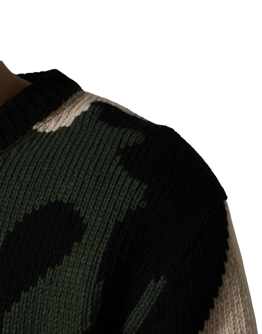 Multicolor Intarsia Knit Camouflage Pullover Sweater