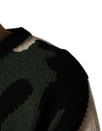 Multicolor Intarsia Knit Camouflage Pullover Sweater