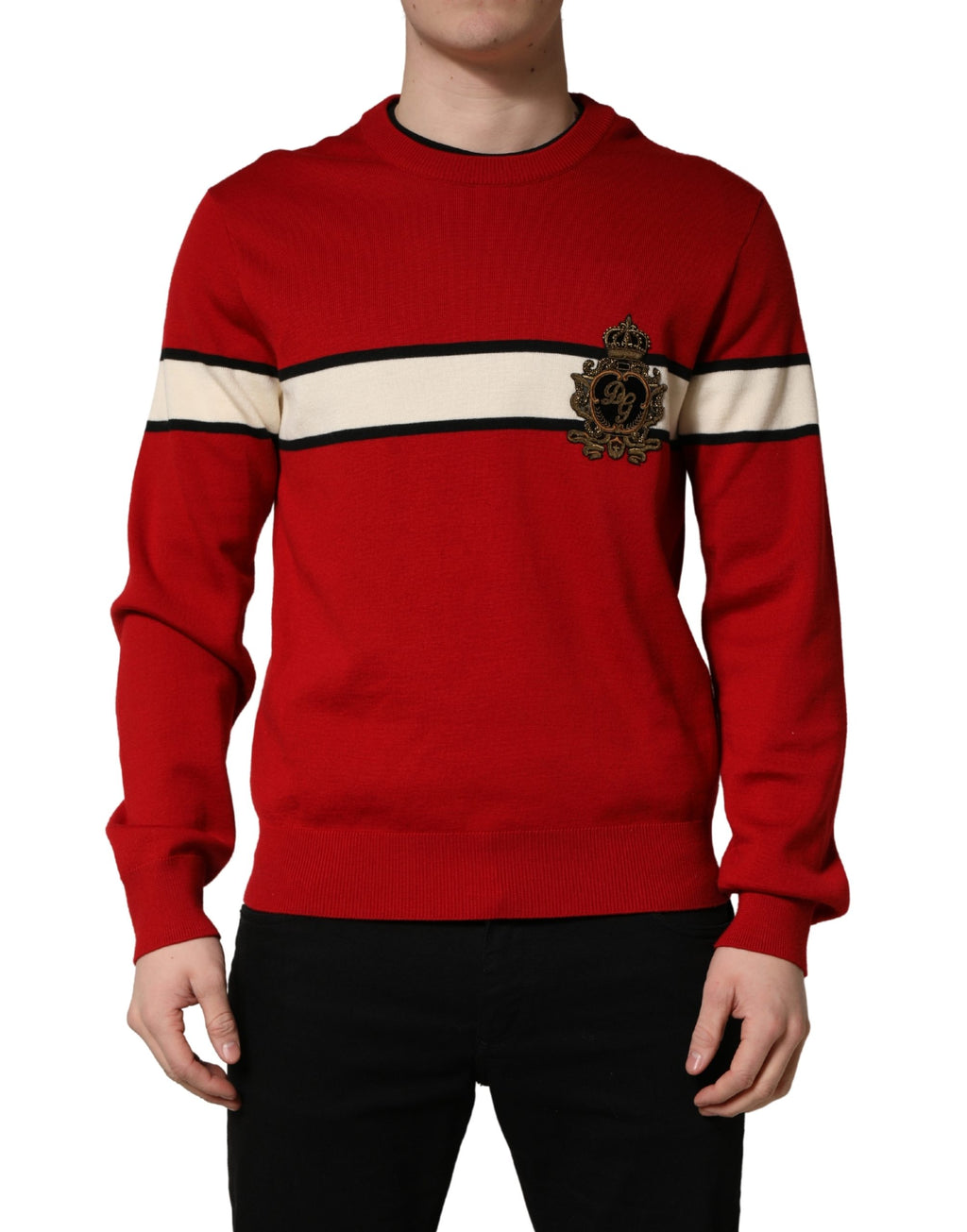 Red Wool DG Crest Crew Neck Pullover Sweater