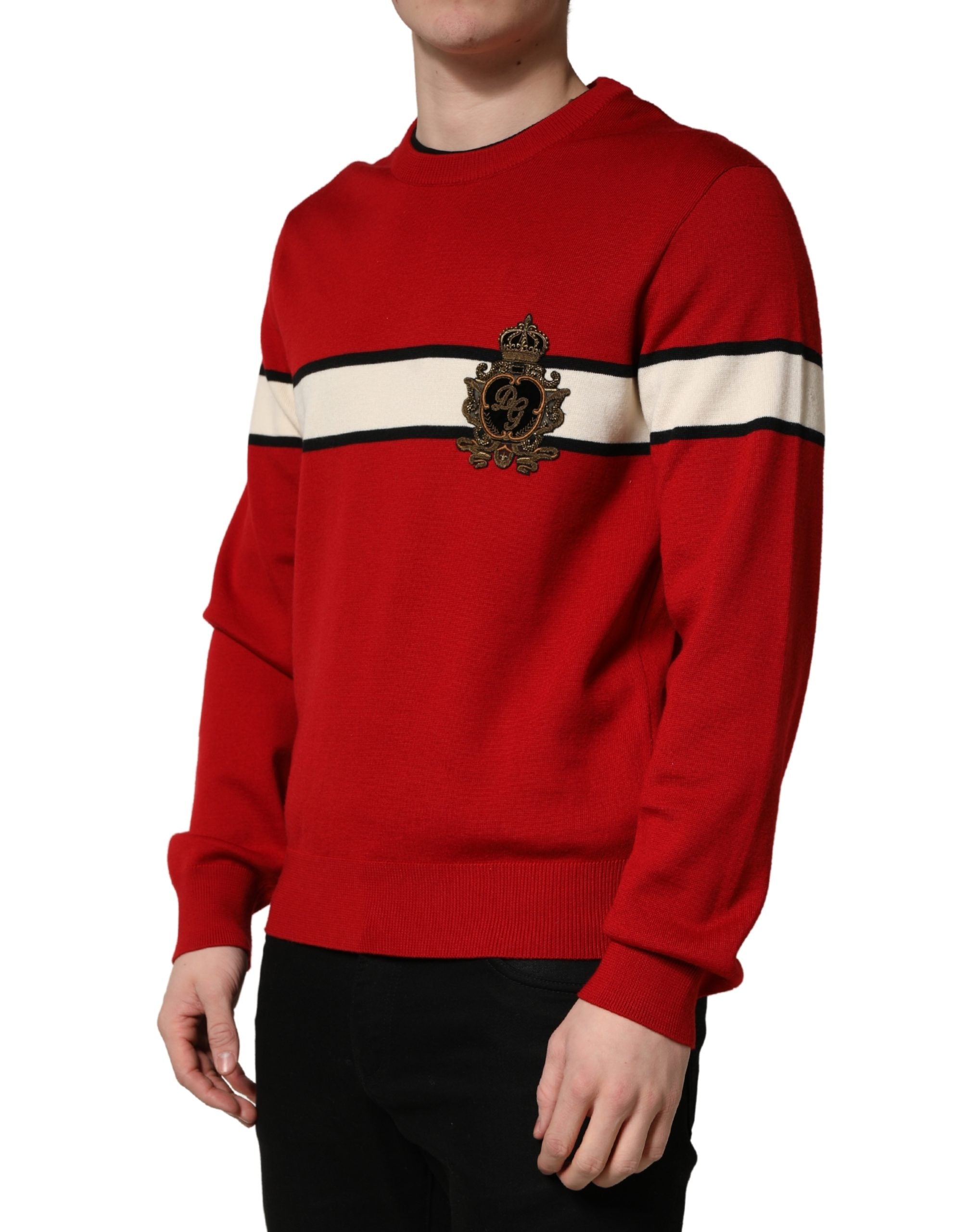 Red Wool DG Crest Crew Neck Pullover Sweater
