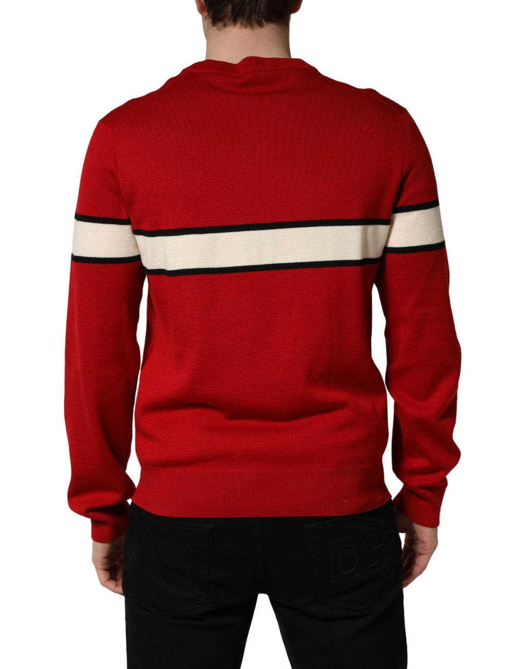 Red Wool DG Crest Crew Neck Pullover Sweater
