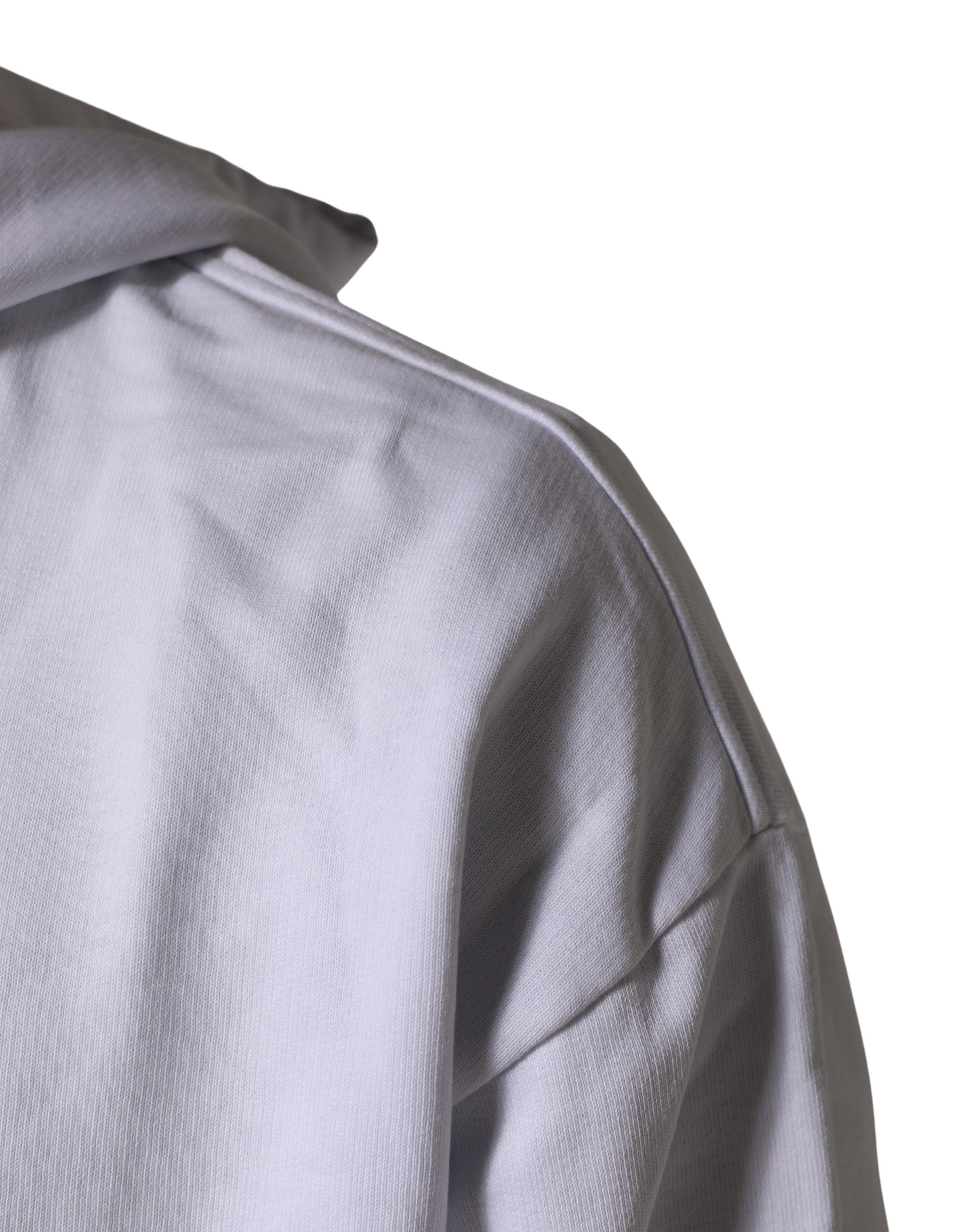 White Logo Print Cotton Hooded Sweatshirt Sweater