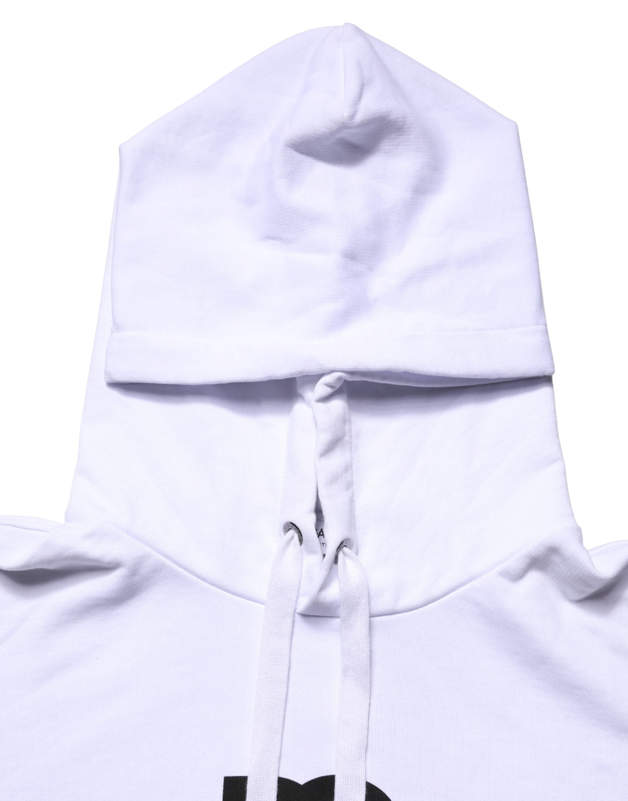 White Logo Print Cotton Hooded Sweatshirt Sweater