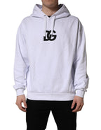 White Logo Print Cotton Hooded Sweatshirt Sweater
