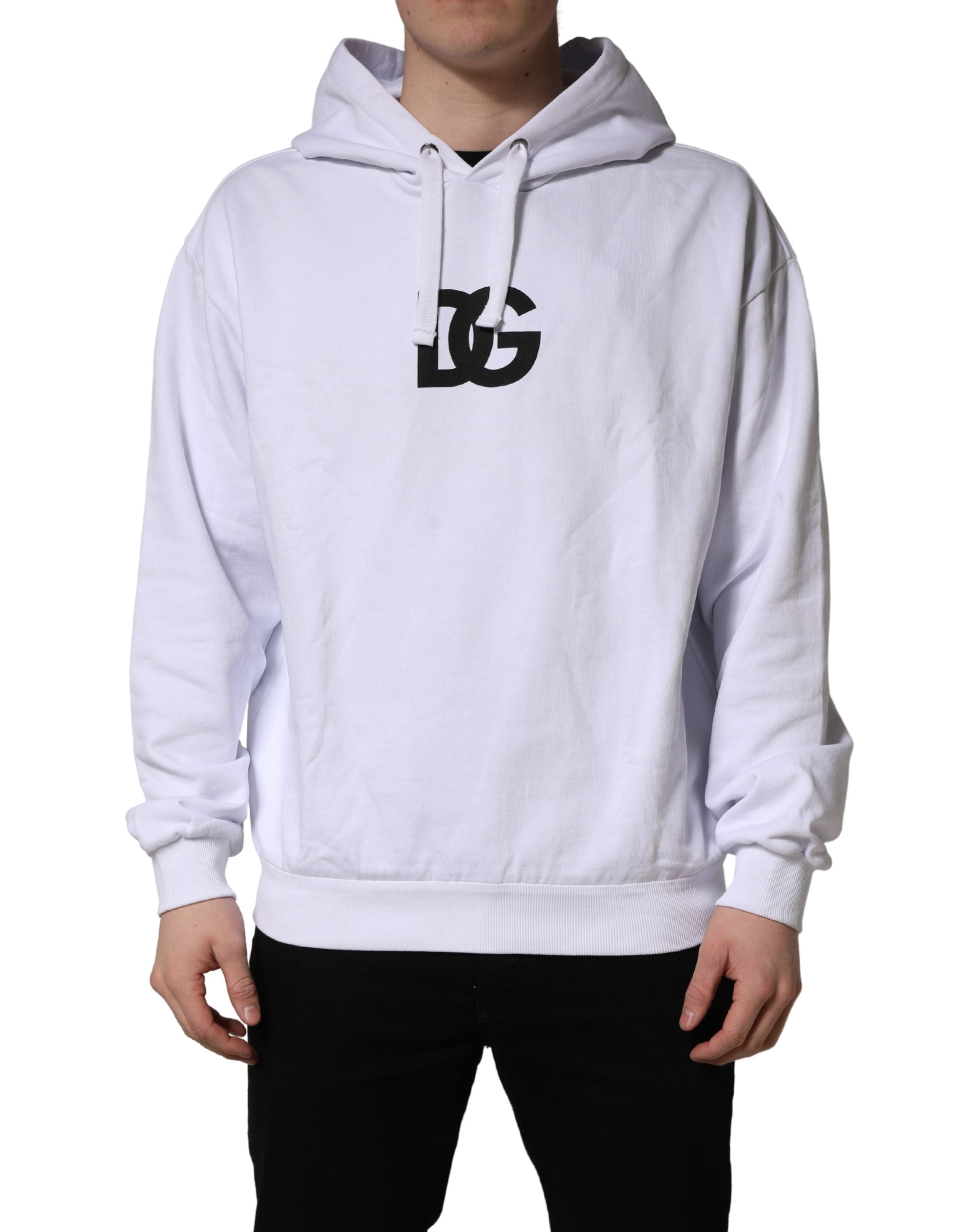 White Logo Print Cotton Hooded Sweatshirt Sweater
