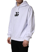 White Logo Print Cotton Hooded Sweatshirt Sweater