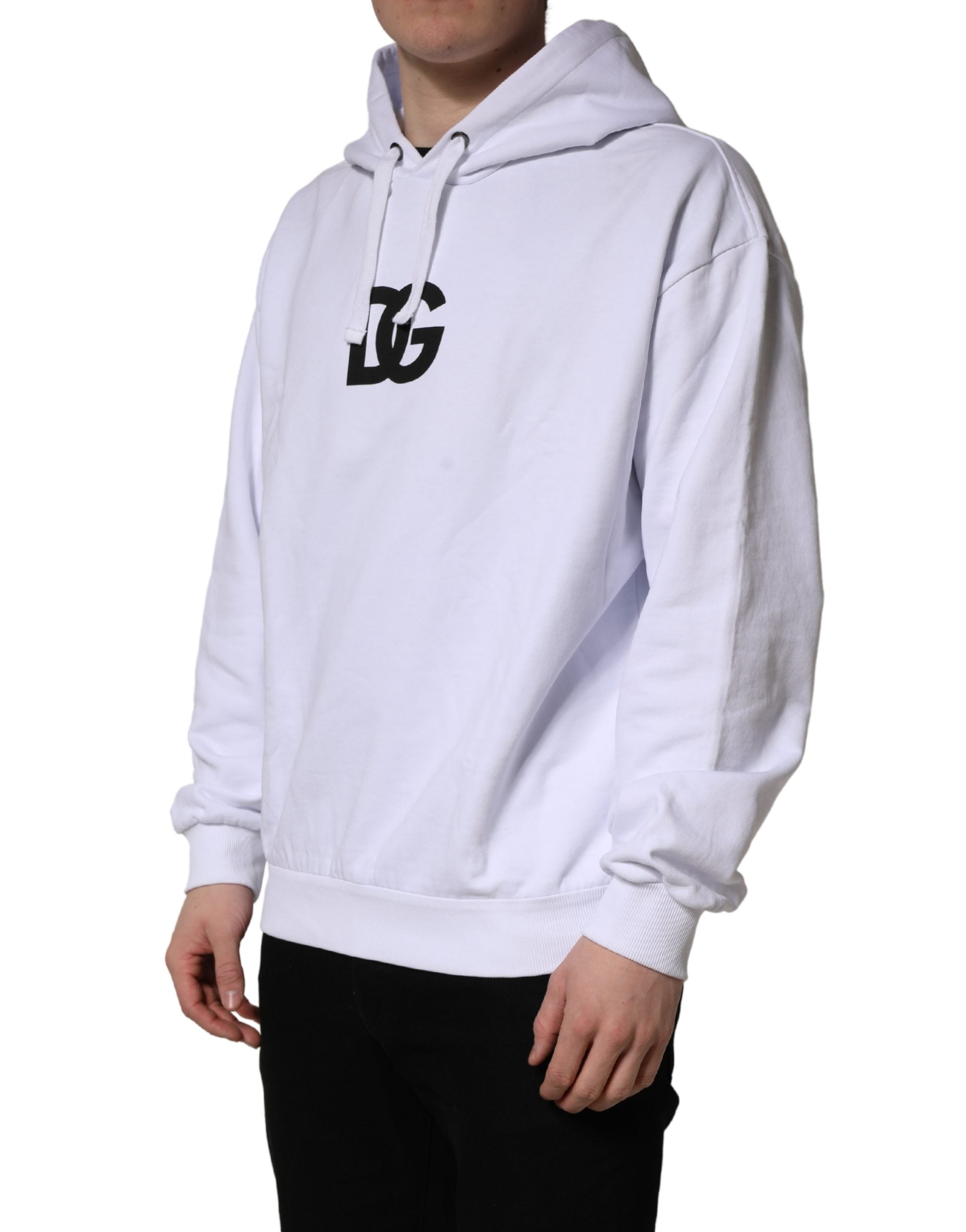 White Logo Print Cotton Hooded Sweatshirt Sweater