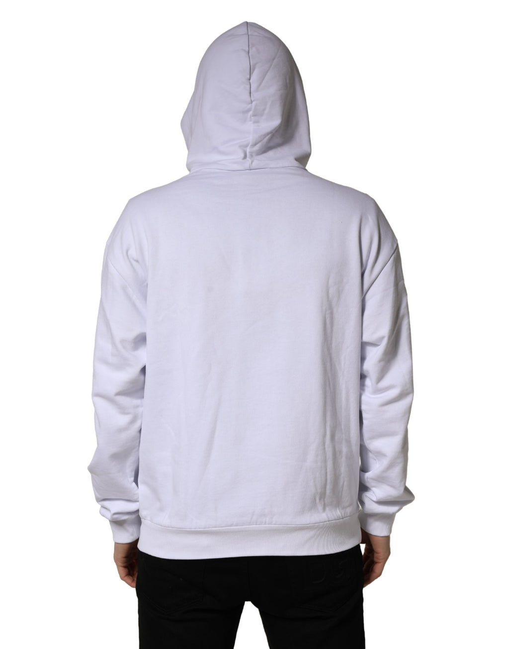White Logo Print Cotton Hooded Sweatshirt Sweater