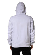 White Logo Print Cotton Hooded Sweatshirt Sweater