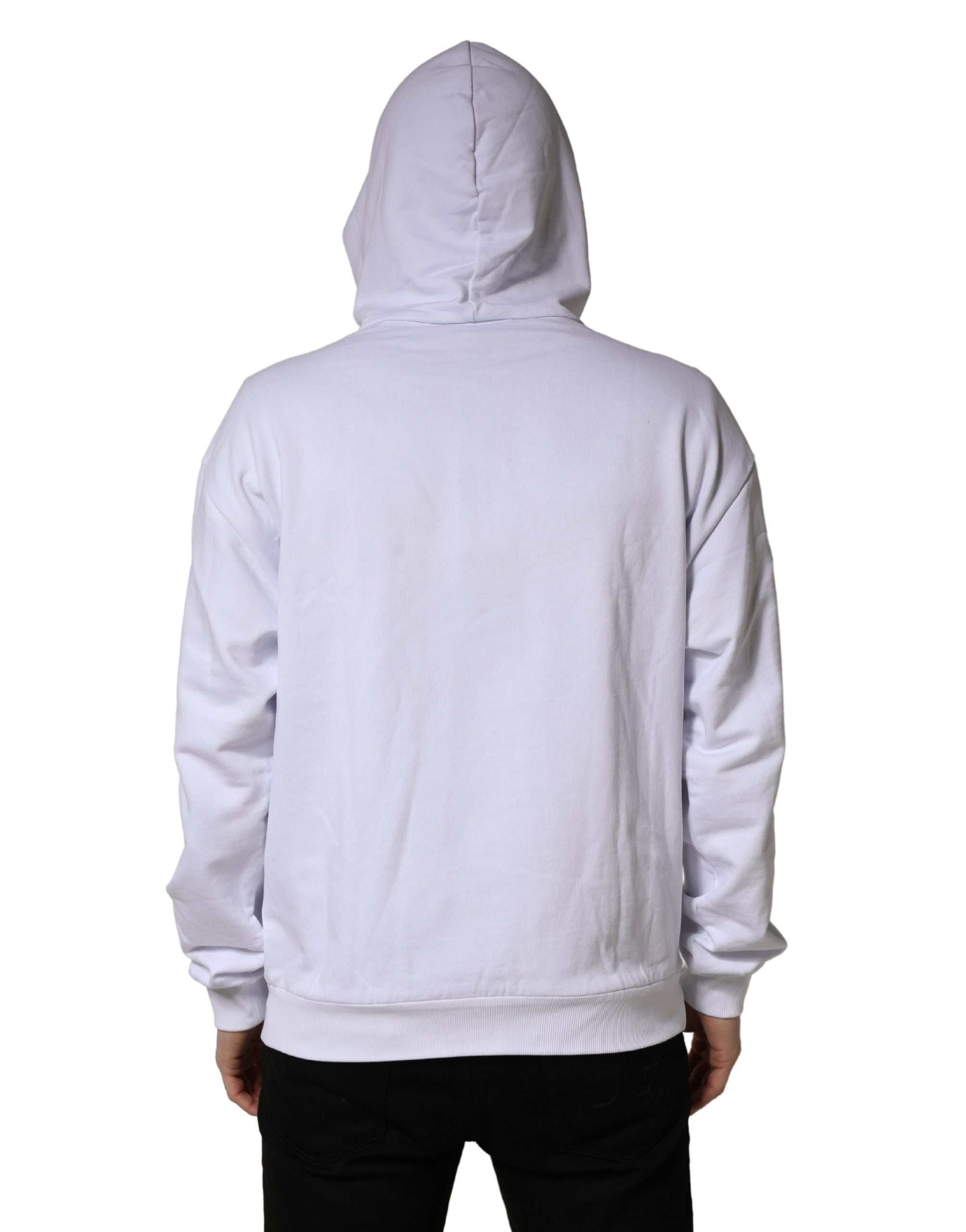 White Logo Print Cotton Hooded Sweatshirt Sweater