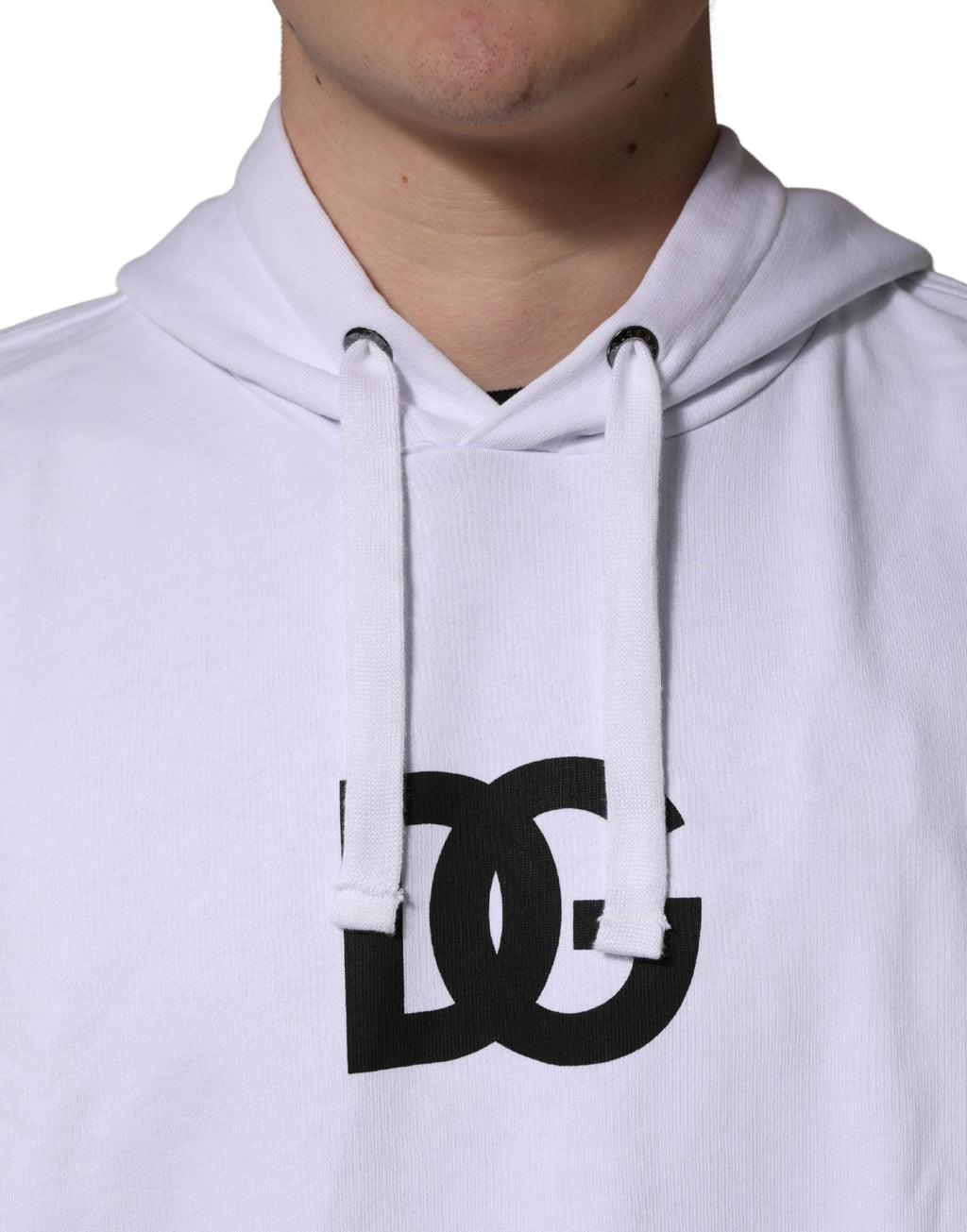 White Logo Print Cotton Hooded Sweatshirt Sweater