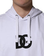 White Logo Print Cotton Hooded Sweatshirt Sweater