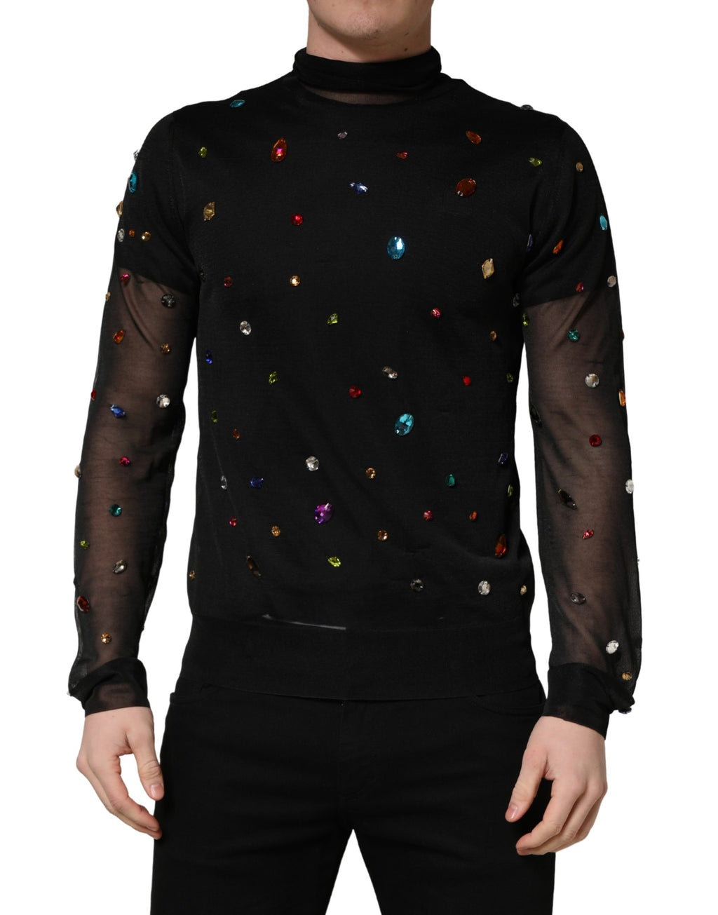 Black Crystal Embellished TurtleNeck Sweater