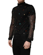 Black Crystal Embellished TurtleNeck Sweater