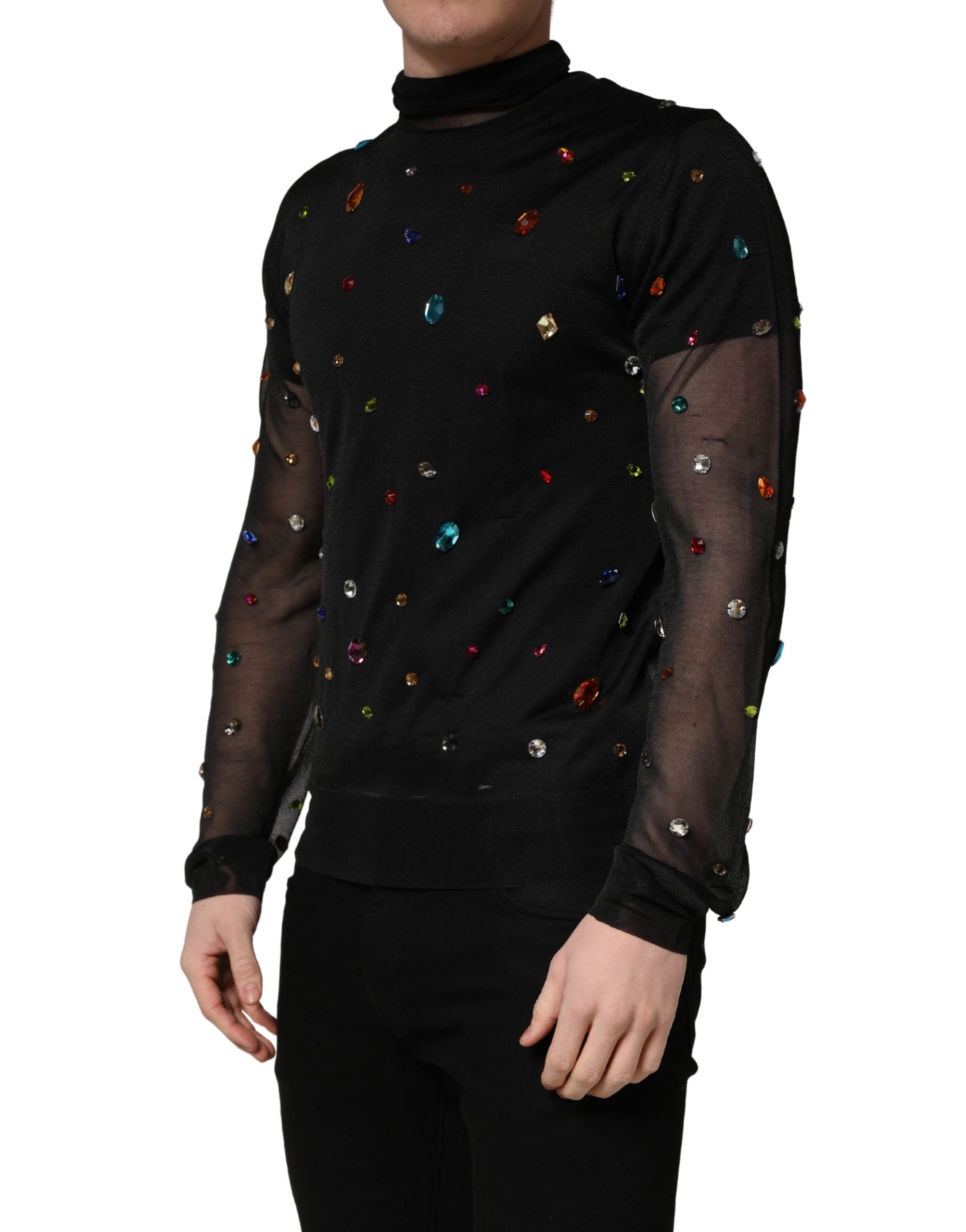 Black Crystal Embellished TurtleNeck Sweater