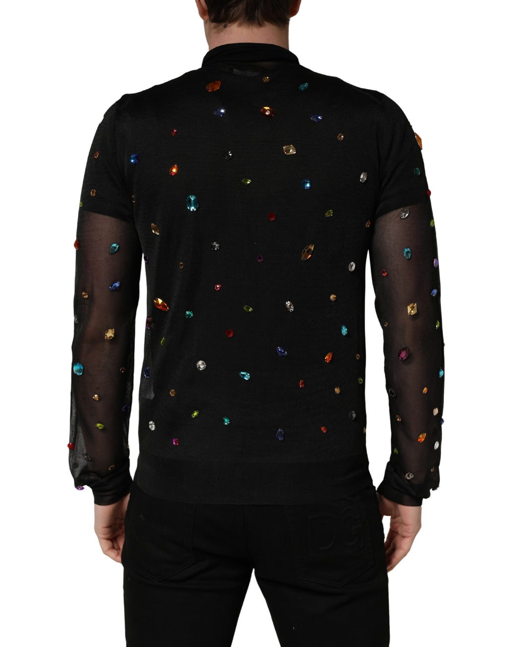 Black Crystal Embellished TurtleNeck Sweater