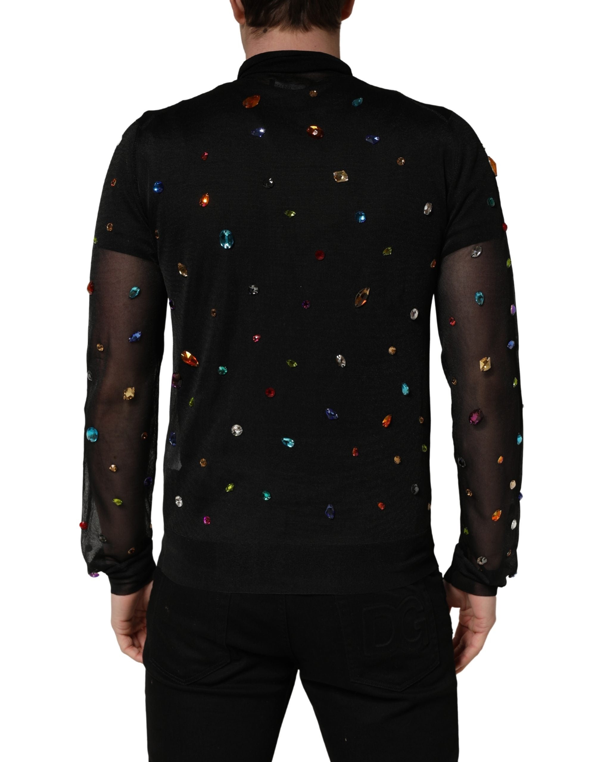 Black Crystal Embellished TurtleNeck Sweater