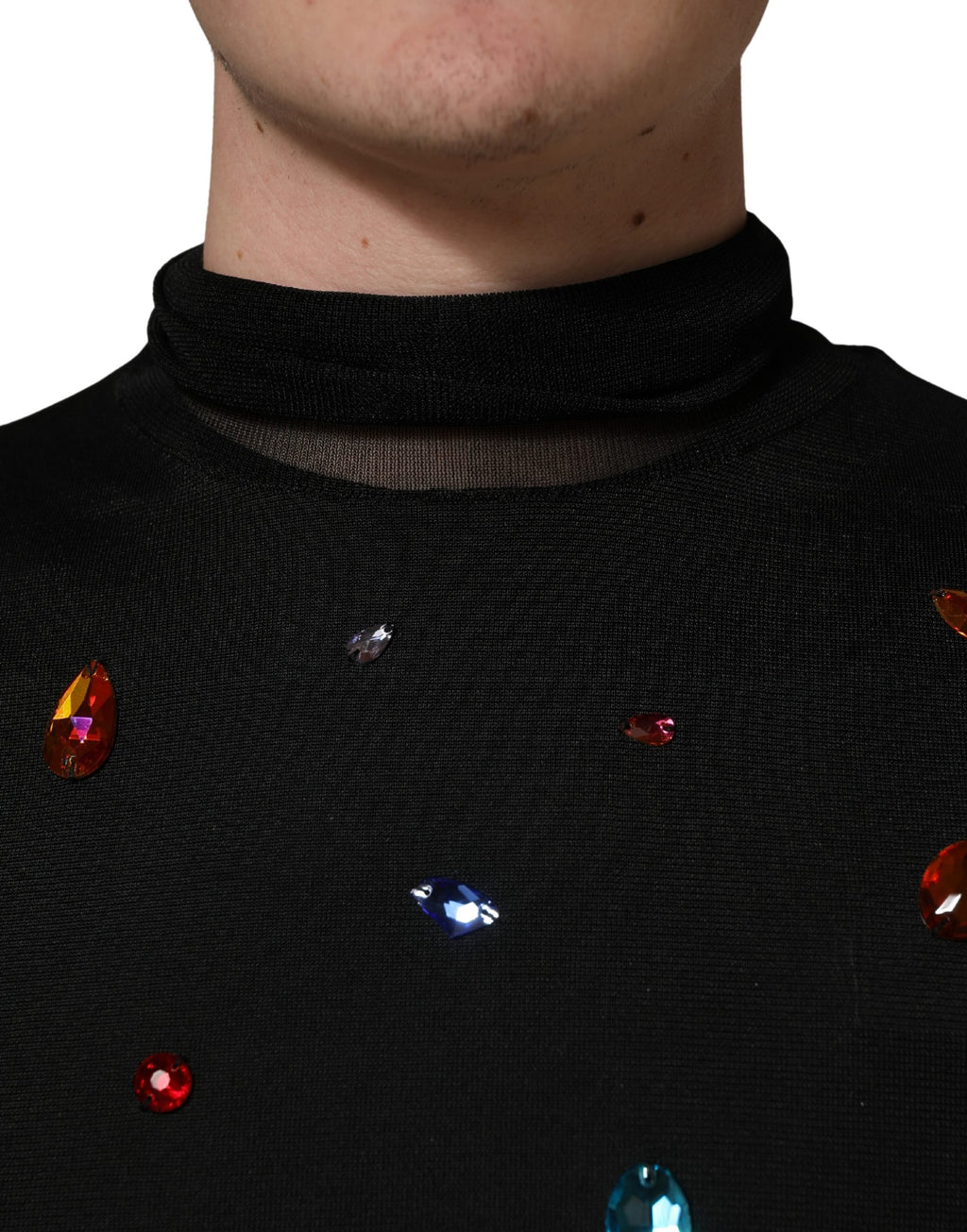 Black Crystal Embellished TurtleNeck Sweater