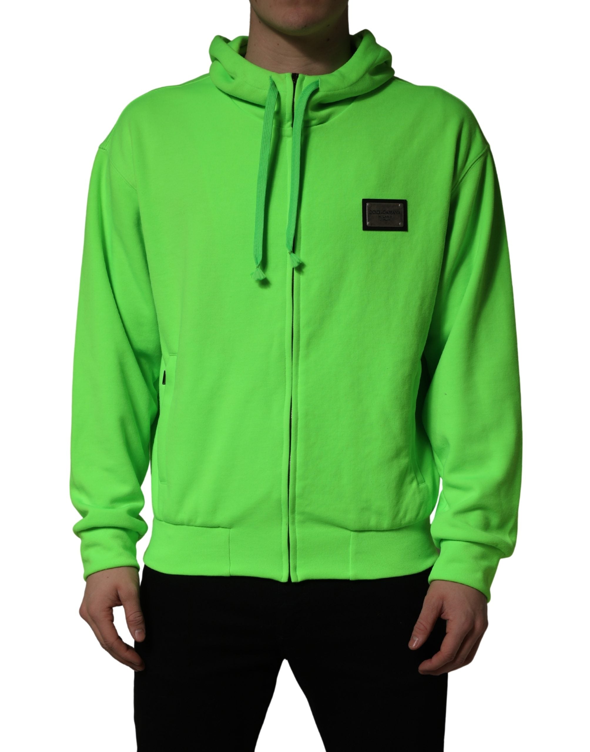 Green FullZip Fleece HoodedSweatshirt Sweater