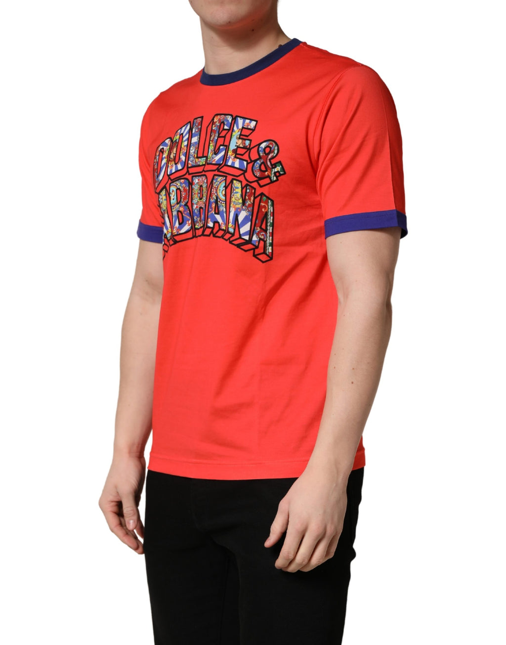 Orange Logo Print Cotton Crew Neck T-shirt