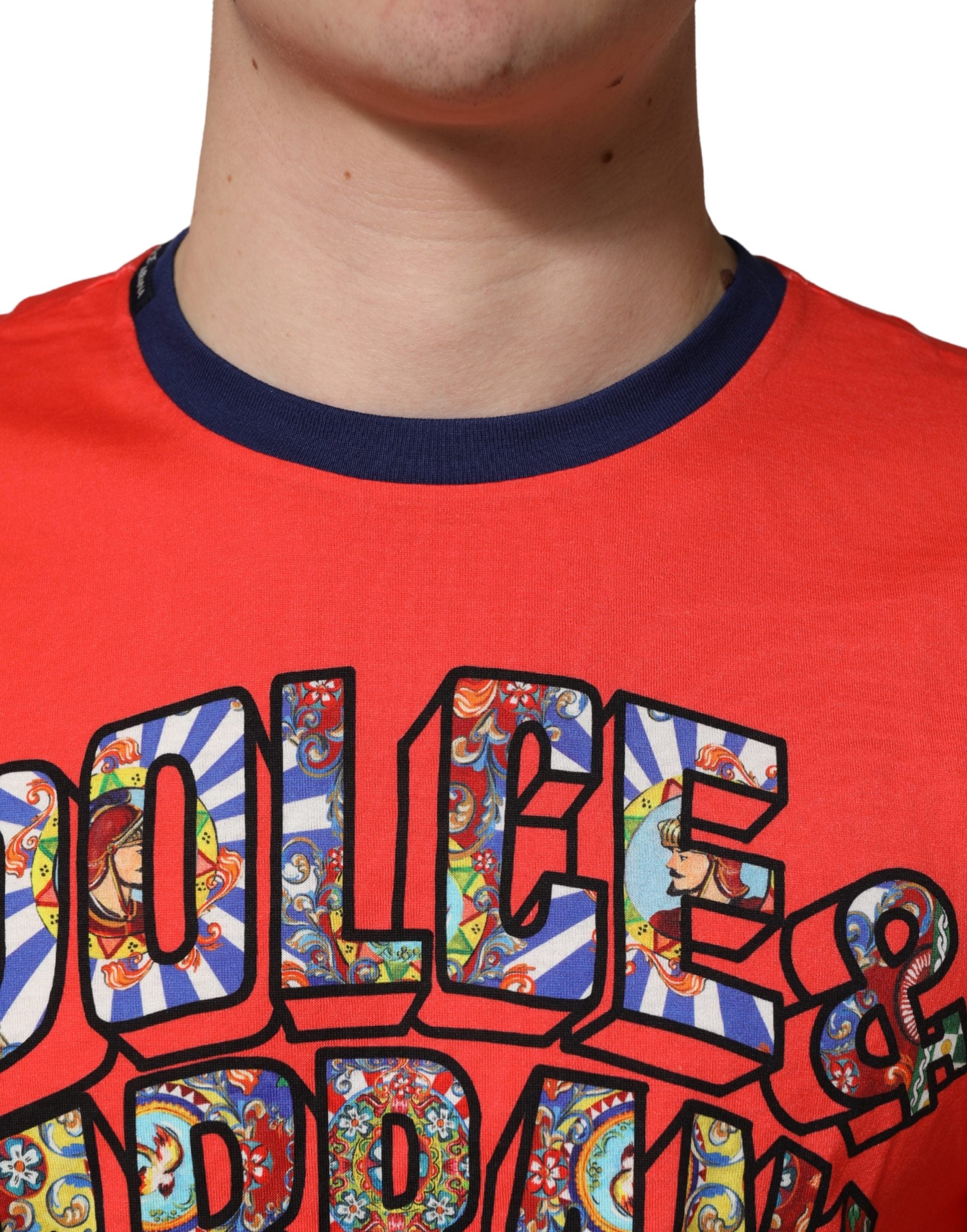 Orange Logo Print Cotton Crew Neck T-shirt