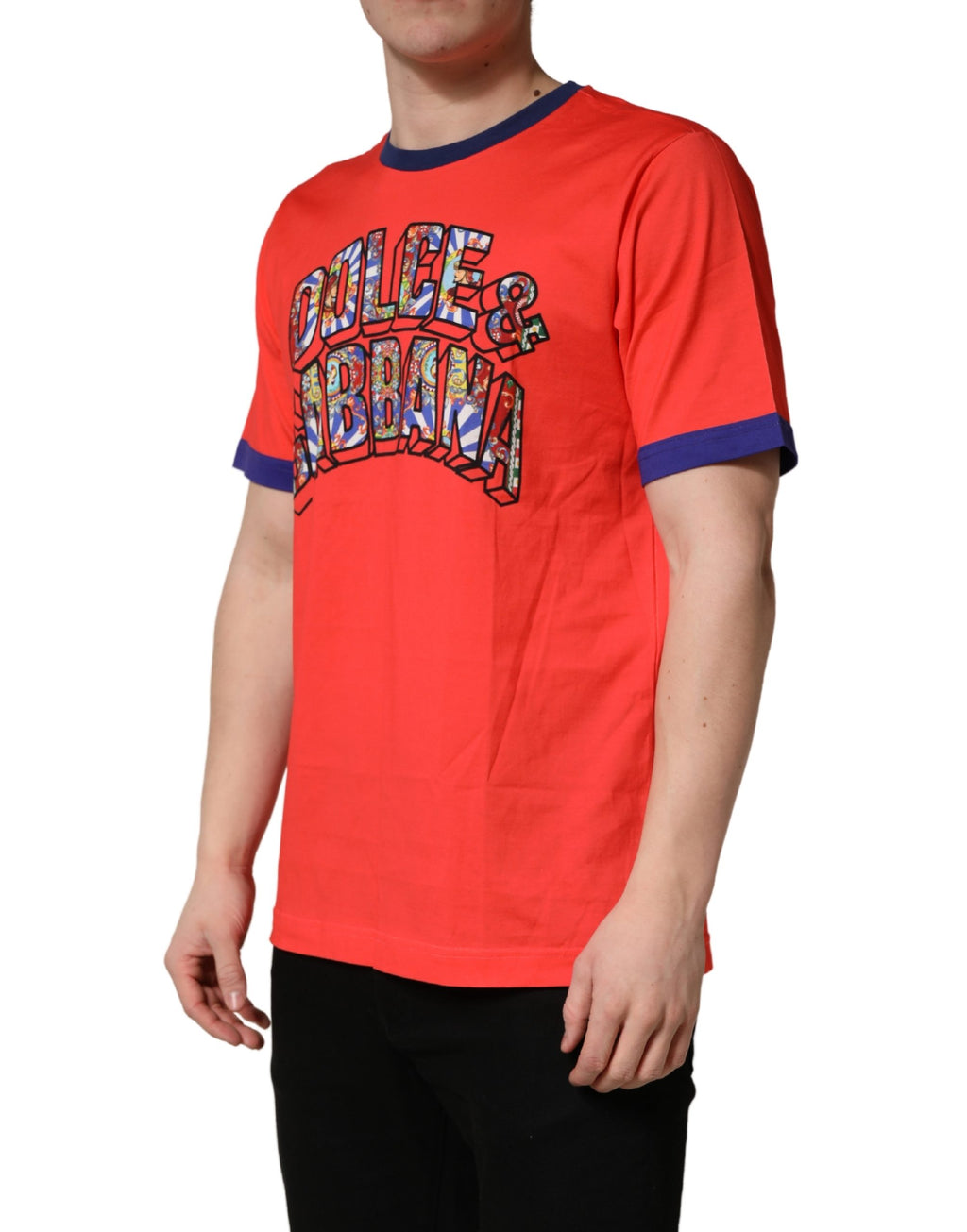 Orange Logo Print Cotton Crew Neck T-shirt