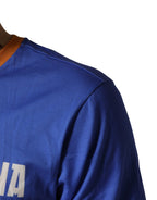 Blue Pasta Graphic Print Cotton Men Crewneck T-shirt