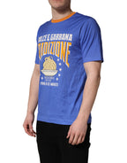 Blue Pasta Graphic Print Cotton Men Crewneck T-shirt