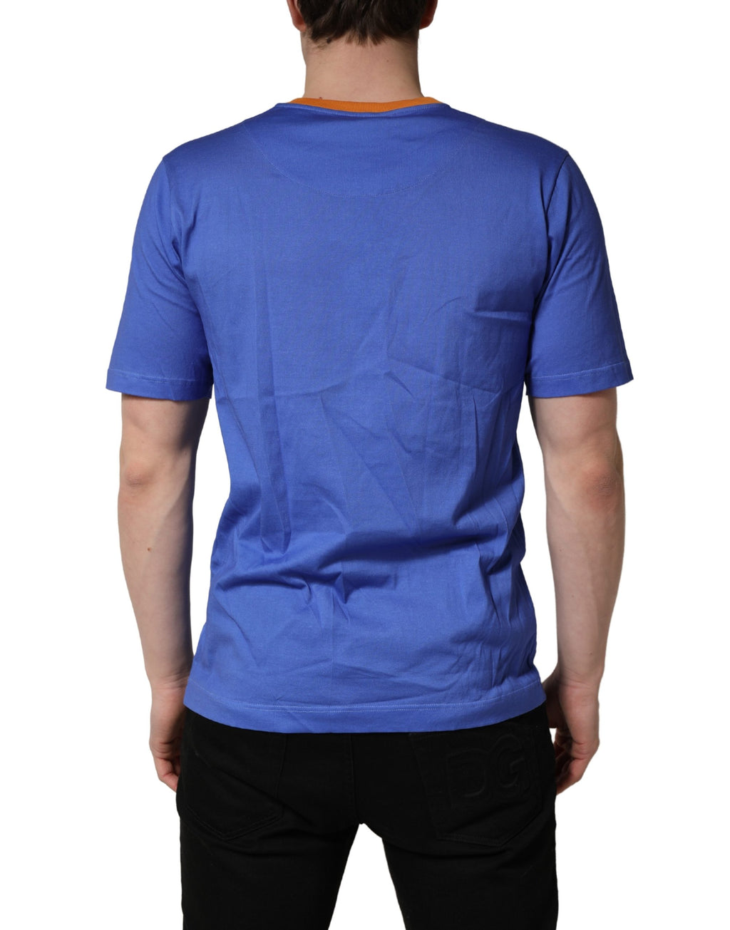 Blue Pasta Graphic Print Cotton Men Crewneck T-shirt