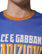 Blue Pasta Graphic Print Cotton Men Crewneck T-shirt