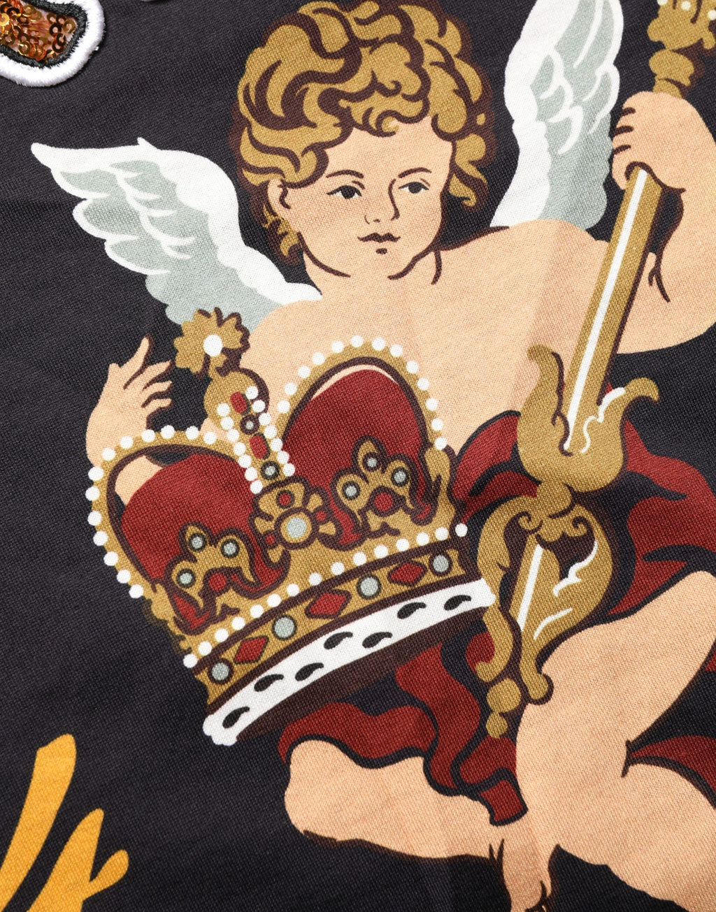 Black Angel Print Cotton Crew Neck T-shirt