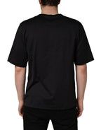 Black Angel Print Cotton Crew Neck T-shirt