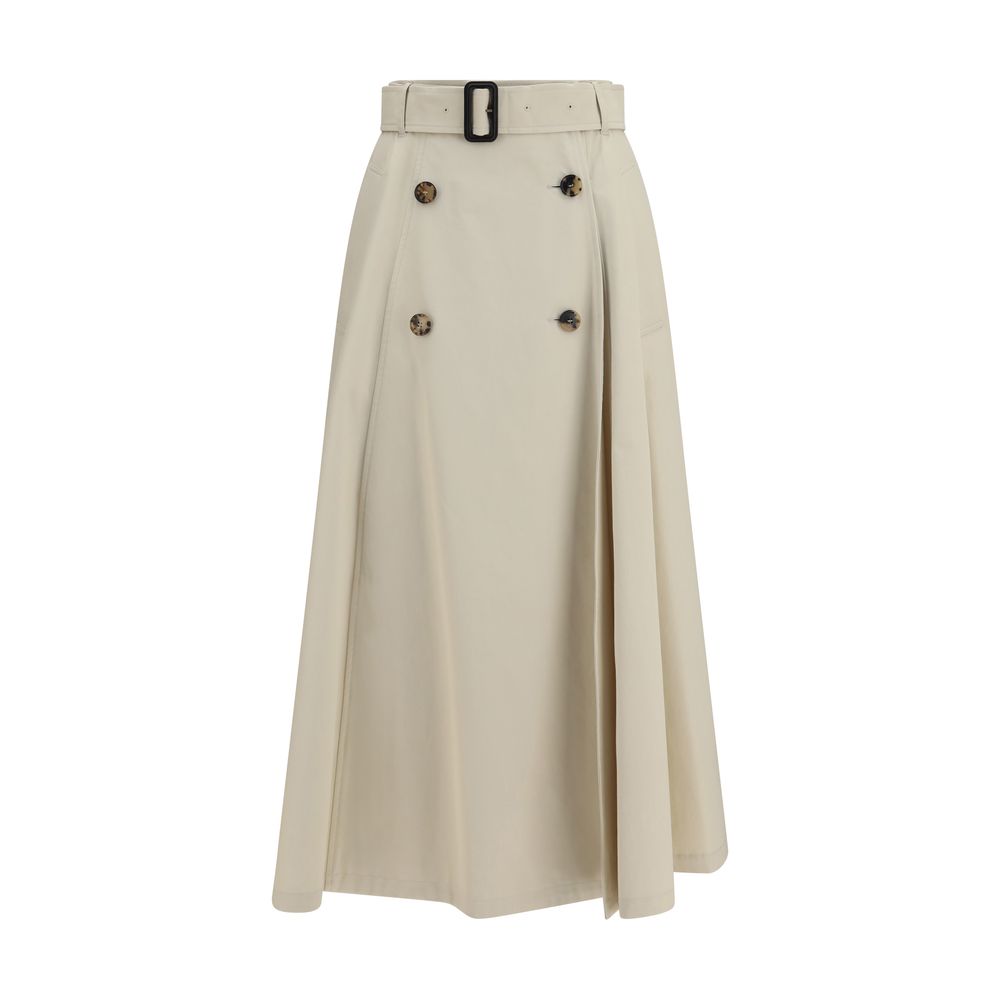 Beige Cotton Midi Skirt